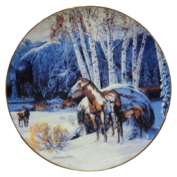 Vtg 94 Camp Of The Sacred Dogs W.L. George COA Porcelain Gold Plate Painted Pony - Picture 1 of 6